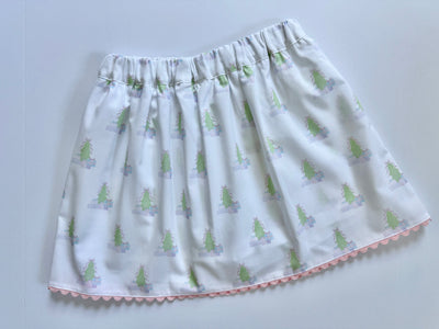 Tilly Skort in Girl Christmas Tree (#78) with Pink Ric Rac (Trim R)