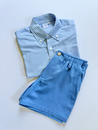 Boy Button Down in Medium Blue Check (#3)