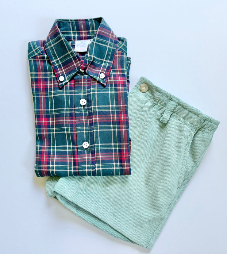 Boy Button Down in Green Tartan (#23)