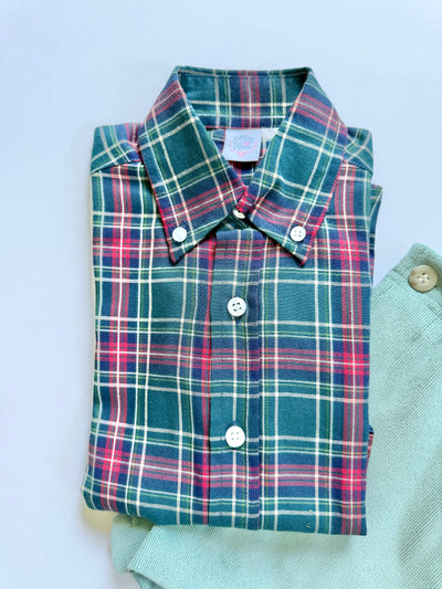 Boy Button Down in Green Tartan (#23)