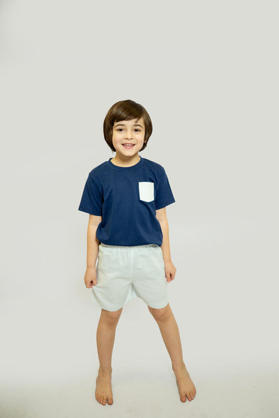 Boy Plain Short in Blue Stripe Linen, SIZE 6