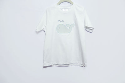 Boy Pima Tee in White with Whale Applique, SIZE 6