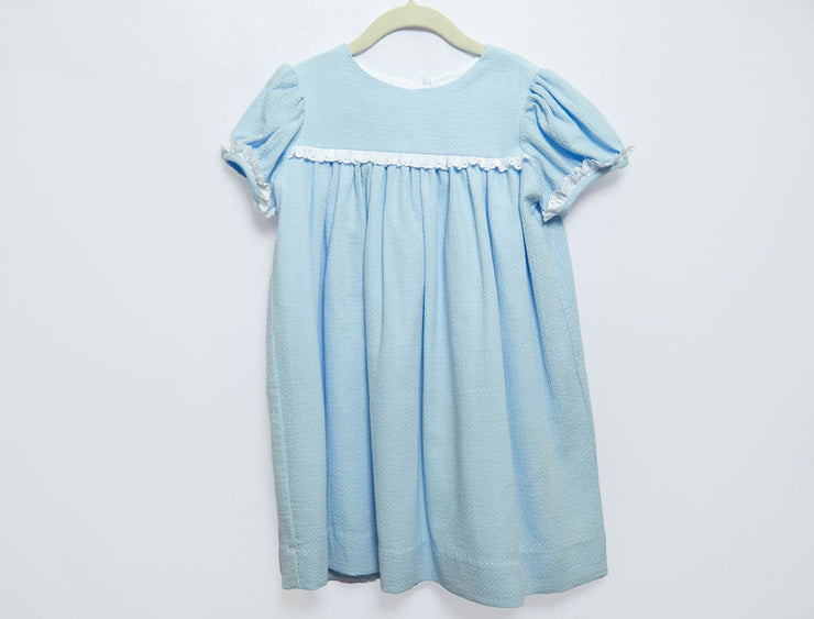 Classic Float Dress in Blue Linen Seersucker, LINED, SIZE 5