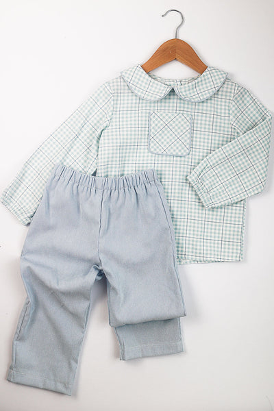 Edward Pocket Top in Blue Plaid, SIZE 4T