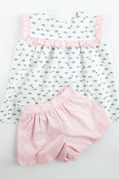 Ann Top in Fish (#84) with Pink Pique (#39), Size 6