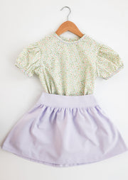 Ami Top in Spring Floral (#51) with Birdseye Lilac (#34)