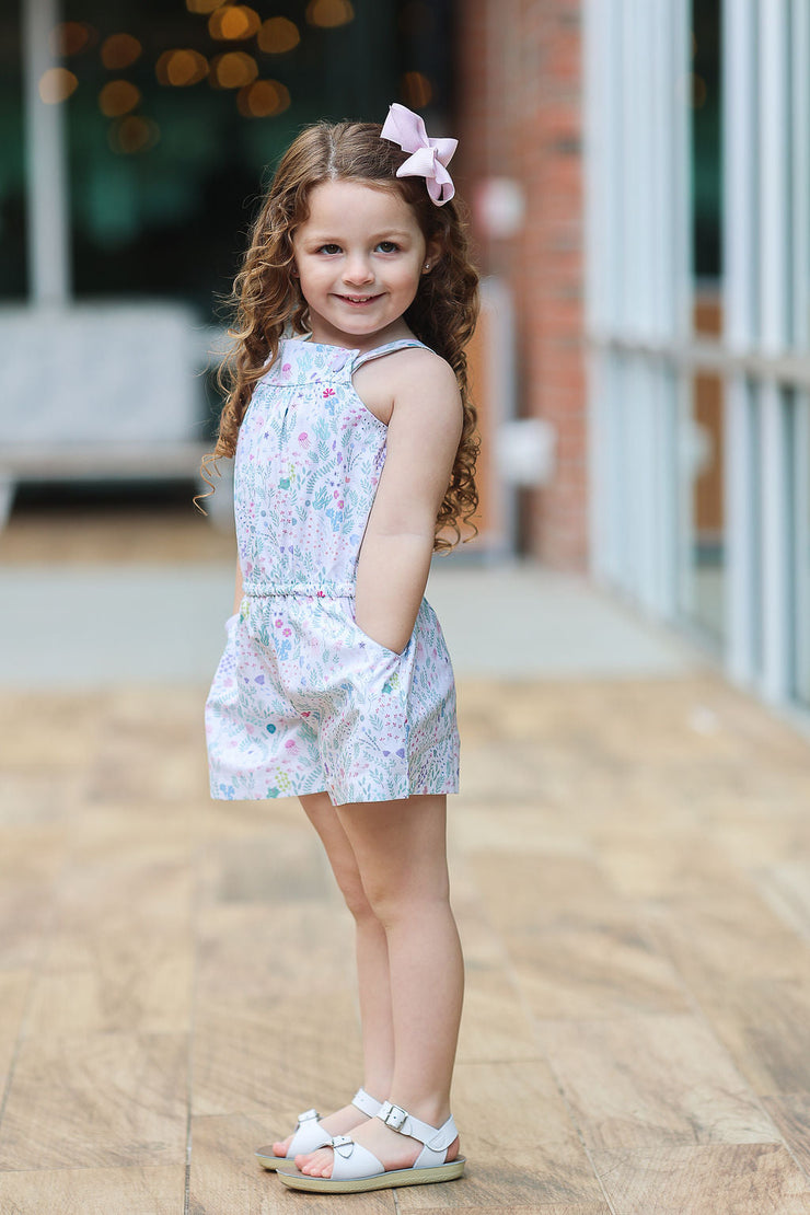 Riley Romper in Sea the Beauty (#85) with Lilac Chambray (#38)