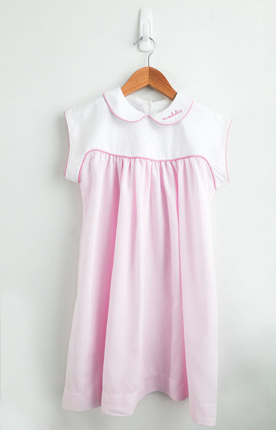 Lucy Dress in Pink Linen Seersucker (#60) with Hot Pink Gingham (#9) and White Pique (#37), Size 7