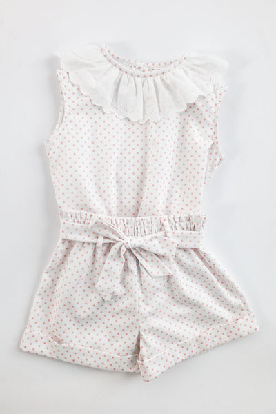 Janis Top in Big Pink Dot (#65) with White Bow Lace (Trim C), Size 10