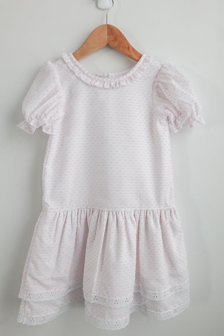 Alma Lee Dress in Pink Swiss Dot (#66) with Basic Eyelet (Trim N), Lined