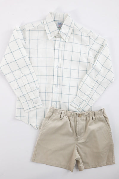 Boy Button Down in Blue Picture Frame (#22), Size 7