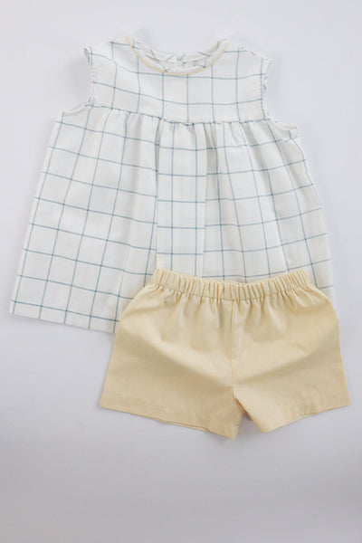 Vaughn Top in Blue Picture Frame (#22) with Yellow Chambray (#44), Size 5