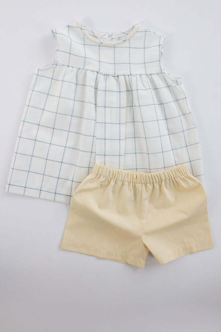 Vaughn Top in Blue Picture Frame (#22) with Yellow Chambray (#44), Size 5