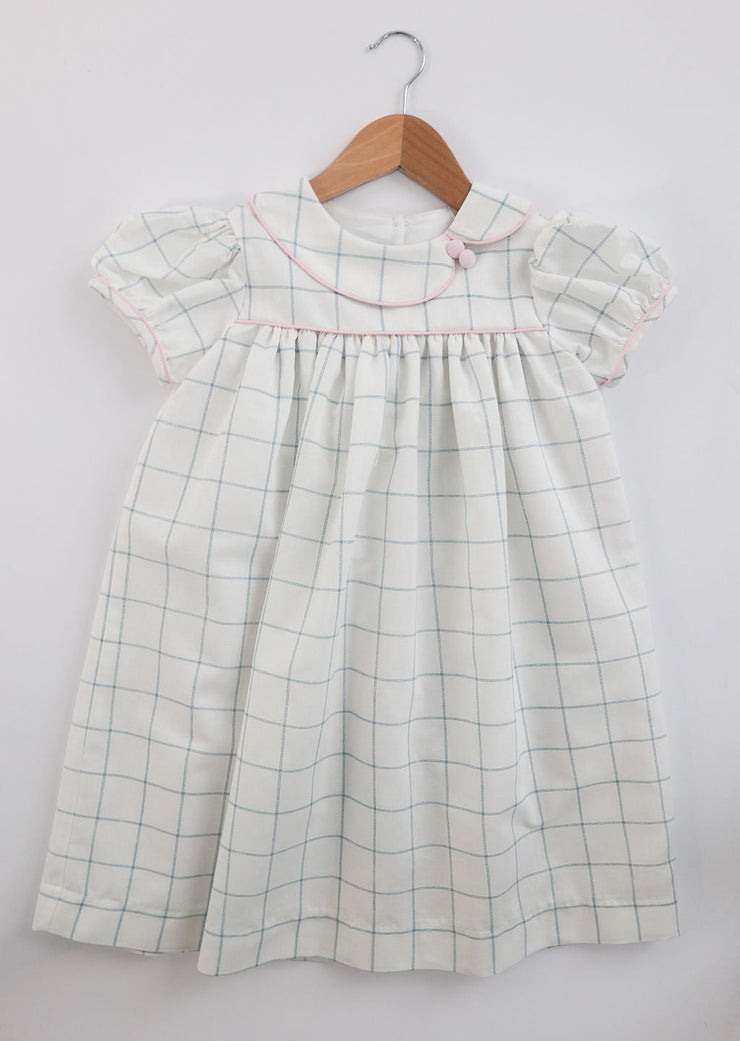Lila Dress in Blue Picture Frame (#22) with Pink Pique (#39), Lined, Size 7