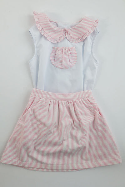 Lauren Pocket Top in White Nano (#63) with Pink Stripe Seersucker (#25), Size 8
