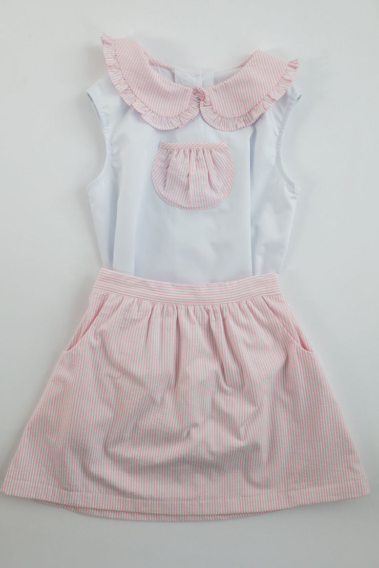 Eliza Skirt in Pink Stripe Seersucker (#25), Lined, Size 6