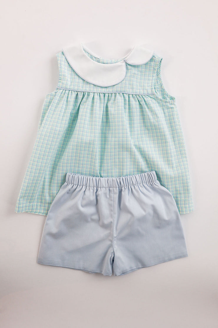 Christopher Top in Seabrook Seersucker (#27) with White Pique (#37) and Blue Superfine Twill (#36), Size 5