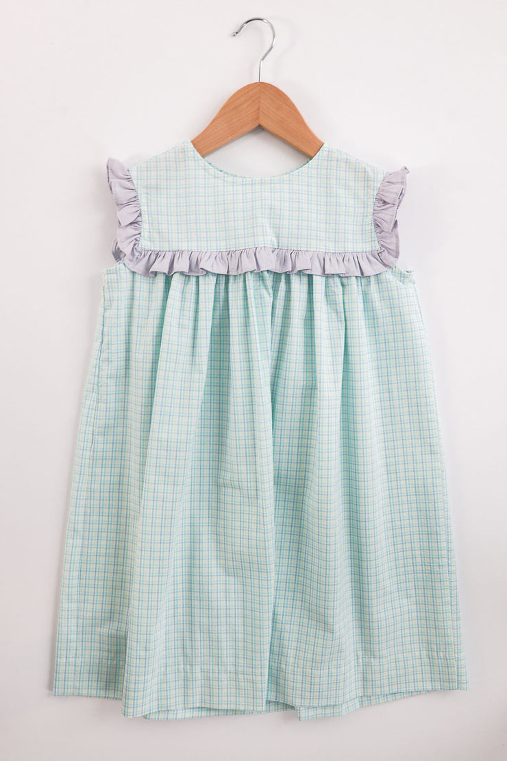Ann Dress in Seabrook Seersucker (#27) with Lilac Chambray (#38), Size 6