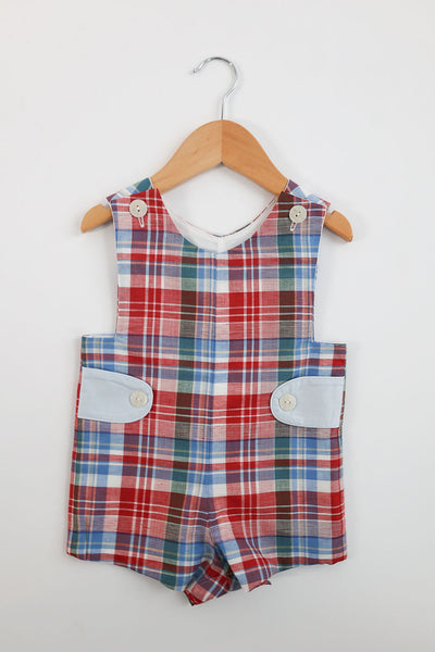 Vintage Jon Jon in Barrett Square Plaid (#38) with Blue Superfine Twill (#36), Lined, Size 18m