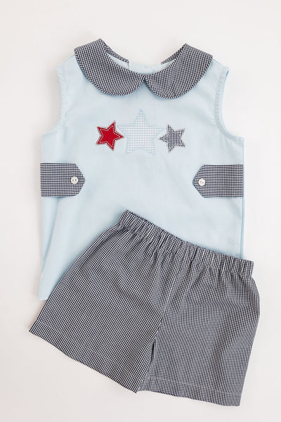 Boy Plain Short in Navy Gingham (#4), Size 4t