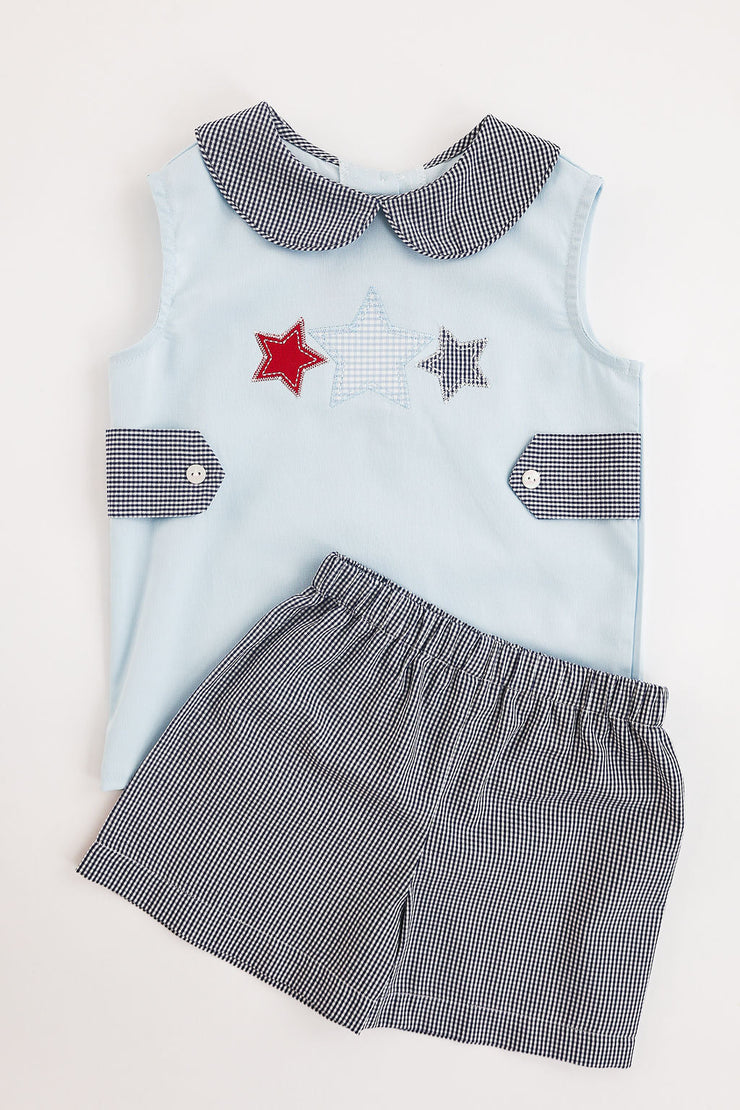 Boy Plain Short in Navy Gingham (#4)