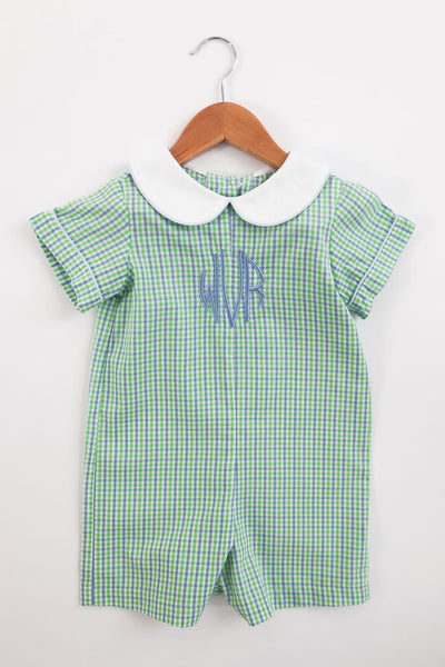 Cohen Shortall in Blue/Green Tattersall (#29) with White Pique (#37) and Blue Pique (#40), Size 2t ***NO EMBROIDERY***
