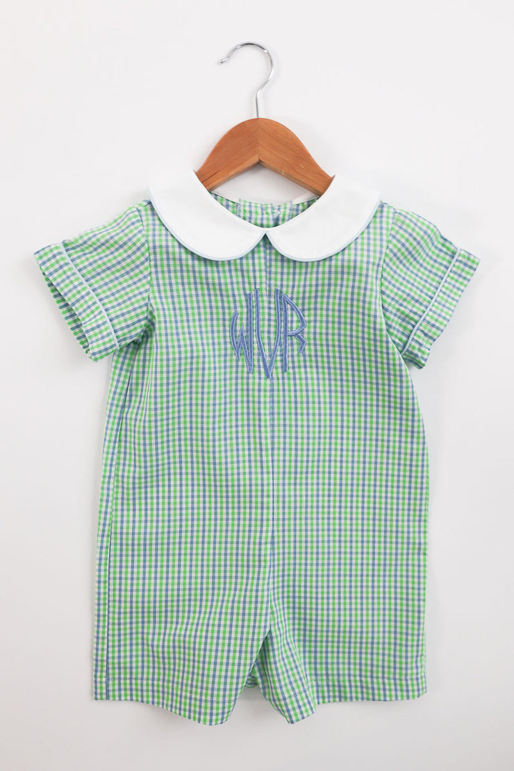 Cohen Shortall in Blue/Green Tattersall (#29) with White Pique (#37) and Blue Pique (#40), Size 2t ***NO EMBROIDERY***