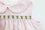 Libby Ribbon Top in Pink Stripe Seersucker (#25) with Pink Pique (#39) and Golden Doodle Ribbon (Trim R1)