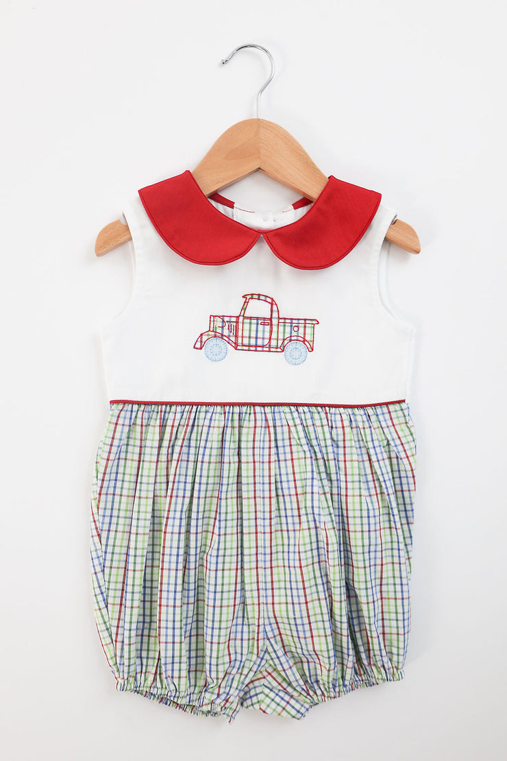 Elijah Bubble in Primary Plaid (#30) with White Pique (#37) and Red Pique (#33), Size 2t