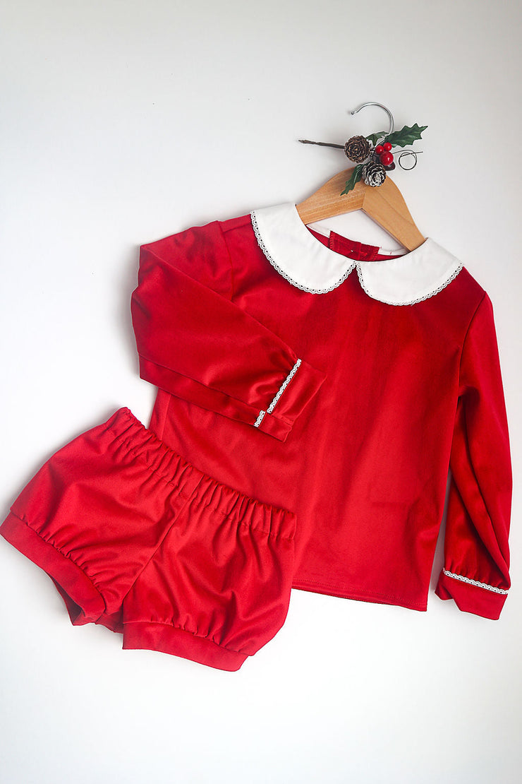 Banded Short in Red Velvet, SIZE 2T