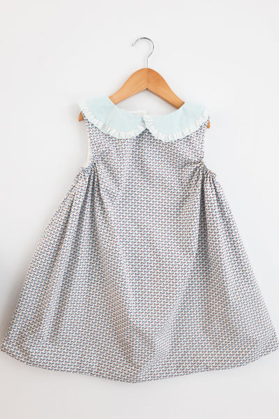 Alice Dress in Ditsy Floral (#54) with Aqua Chambray (#41) and Aqua Lace (Trim H), Lined, Size 6