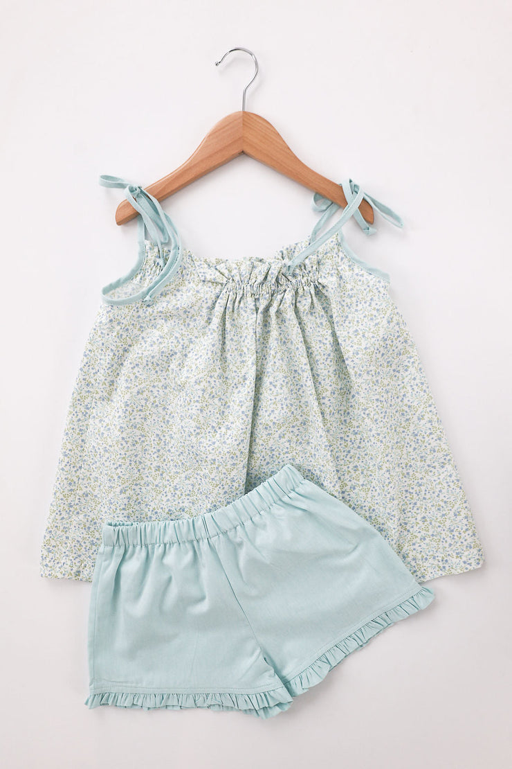 Gretchen Top in Aqua Floral (#57) with Aqua Chambray (#41)