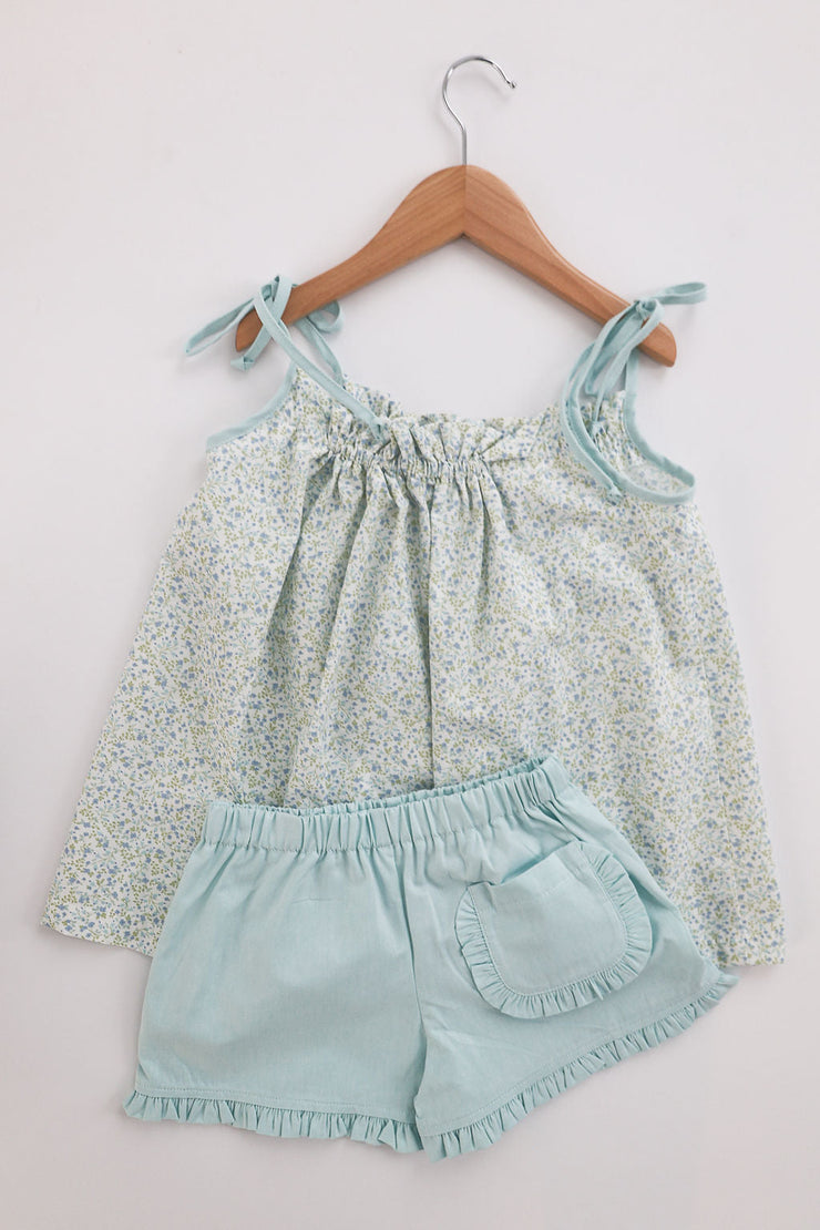 Ruffle Short in Aqua Chambray (#41)