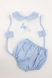 Lee Top in White Nano (#63) with Medium Blue Check (#6)