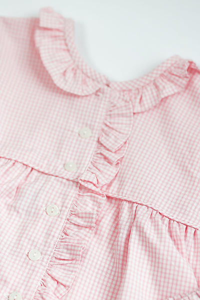 Side Ruffle Top in Pink Check Oxford, SIZE 2T