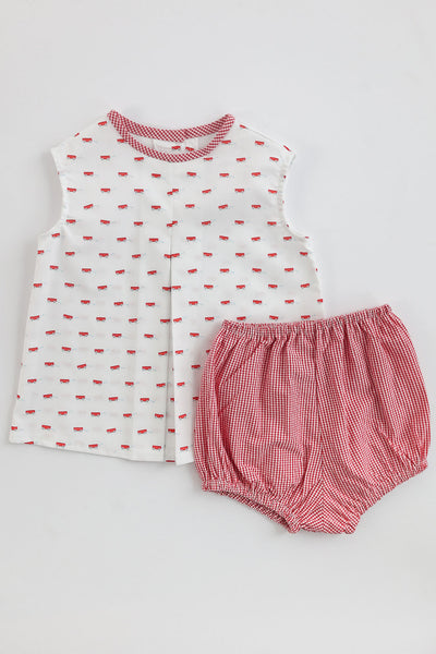 Boy Bloomer in Red Check Seersucker (#3), Size 3t