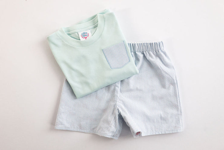 Boy Pima Tee in Mint with Pocket Applique