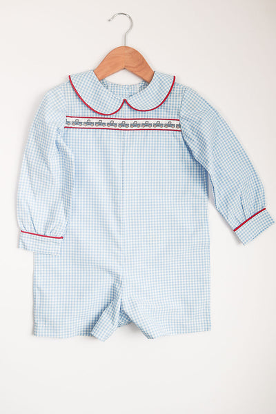 Cohen Ribbon Shortall in Light Blue Check, SIZE 3T