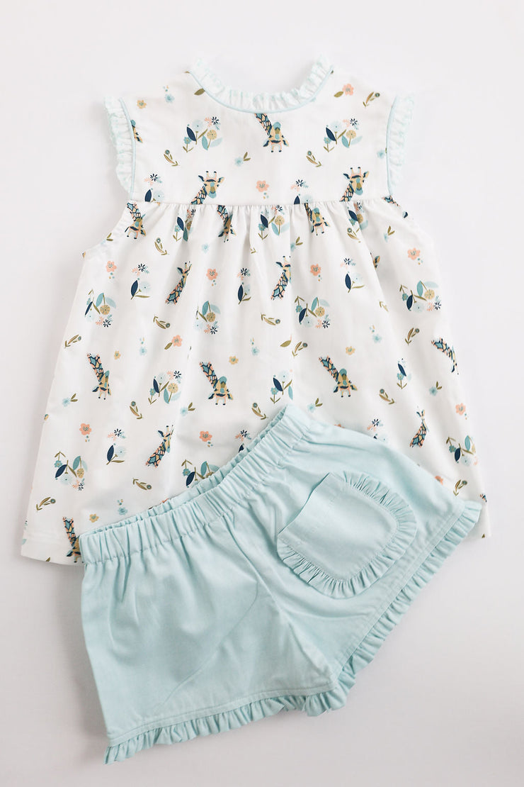 Ruffle Short in Aqua Chambray (#41), Size 6