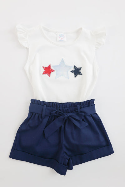 Pima Flutter Tee in White with Stars Applique, Size 6