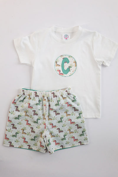 Boy Pima Tee in White with Circle Patch Initial Applique, Size 4t