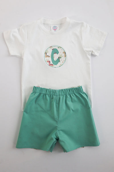 Reversible Short in Dinosaurs (#79) and Aloe Broadcloth (#47), Size 4t