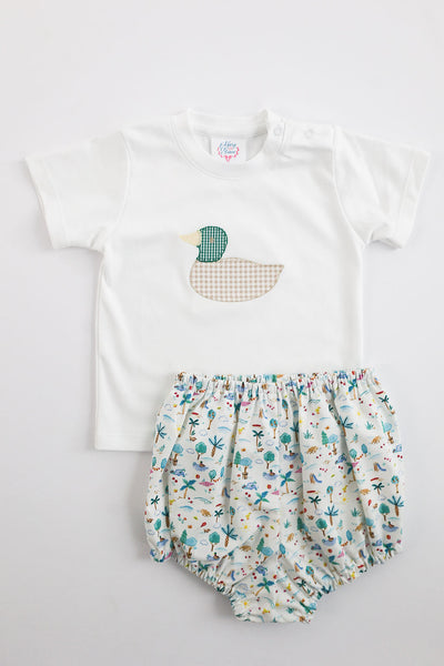 Boy Pima Tee in White with Duck Applique, Size 18m