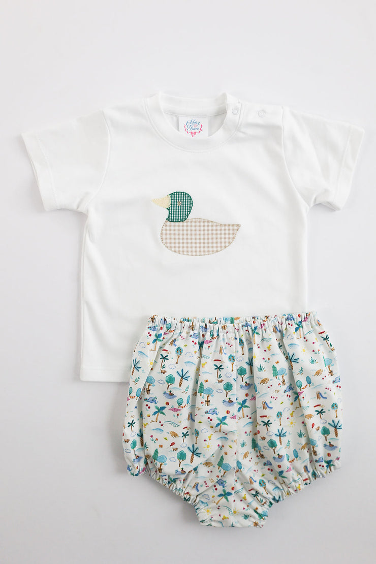Boy Pima Tee in White with Duck Applique, Size 18m