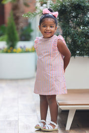 Katie Dress in Rainbow Stripe (#21) with Pink Ric Rac (Trim M)