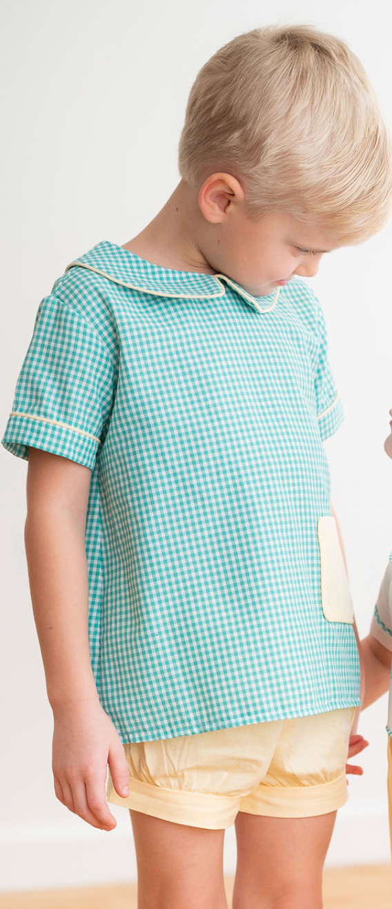 Patton Top in Eucalyptus Check, SIZE 4T