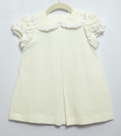 Maggie Dress in White Linen Seersucker, LINED, SIZE 18M