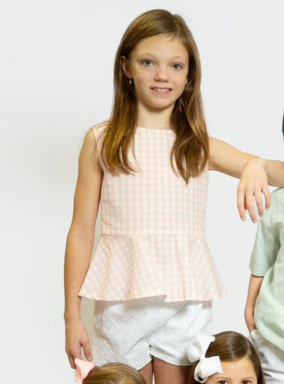 Amelia Top in Pink Check Linen, SIZE 7