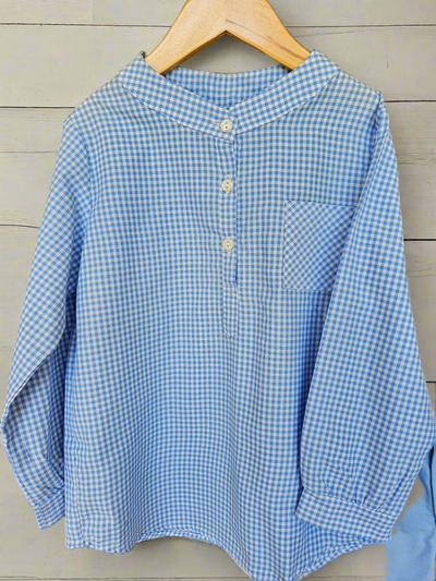 Liam Top in Medium Blue Check, SIZE 6