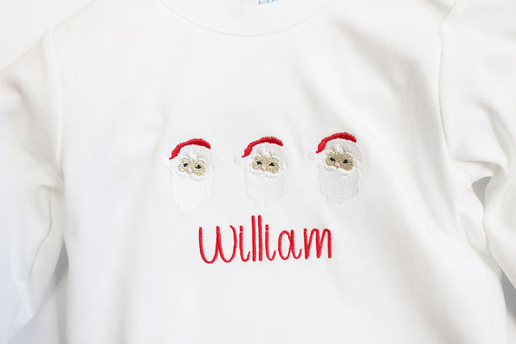 Boy Pima Tee in White with Santa Embroidery, SIZE 12M *** with "William ***